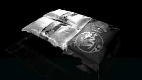 带有图案且紧密堆放的麻袋